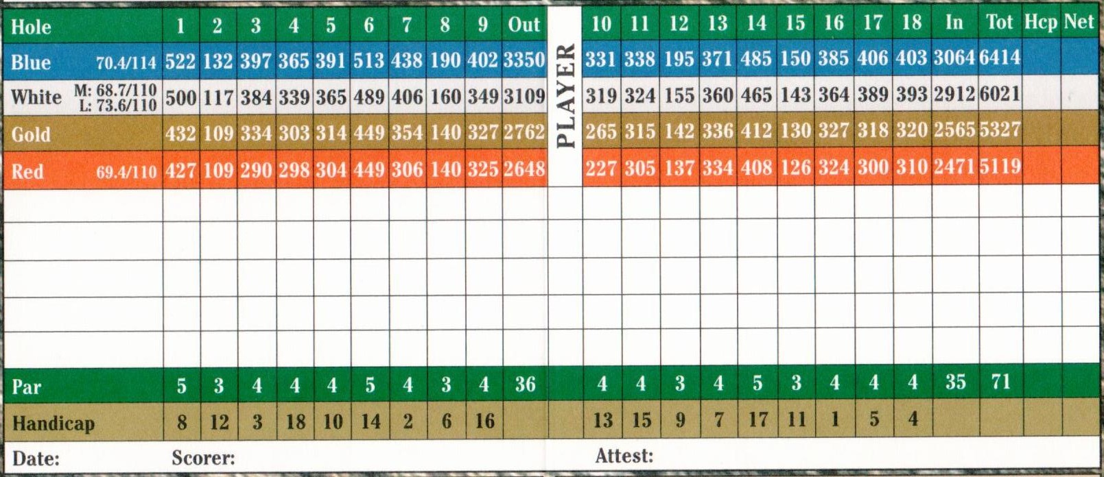 Golf Score Card